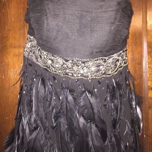 Sue Wong Strapless Feather Trim Gown