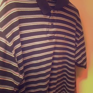 Blue light blue and white striped polo shirt