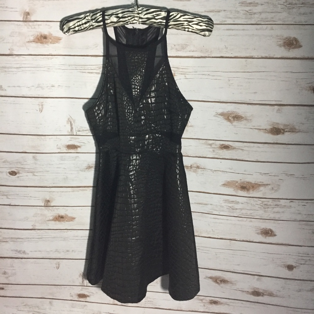 NWT ASTR Black croc print mini dress w mesh
