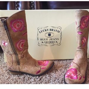 Lucky Brand Suede Boots with Pink Flowers