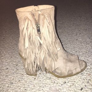 Suede fringe heels