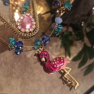 Betsey Johnson flamingo layered necklace