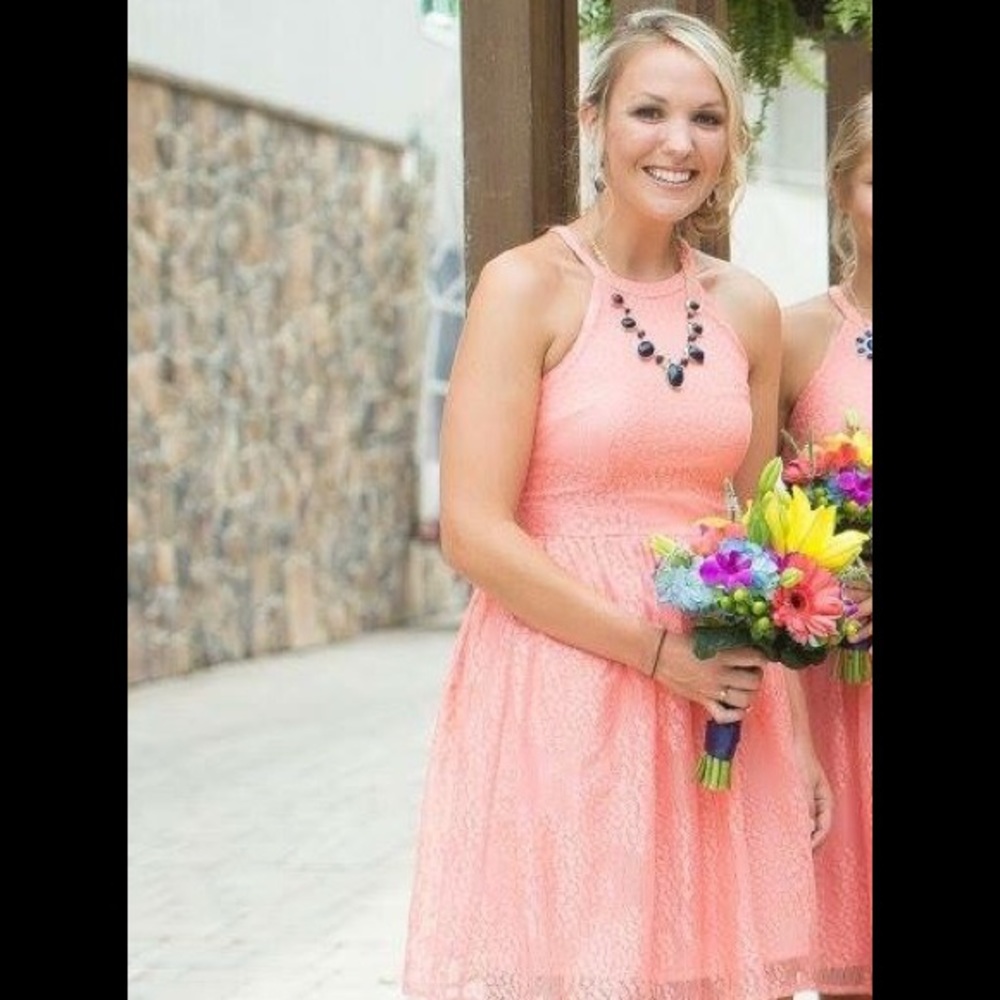 Light coral / peach lace  bridesmaid dress