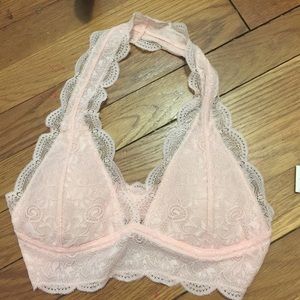 pink lace halter bralette