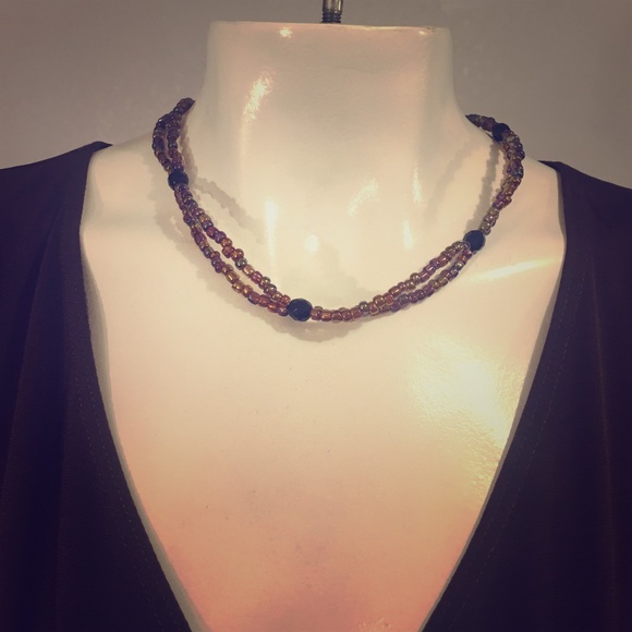 Iridescent brown and black beaded neckless