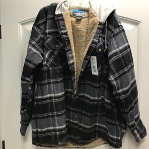 Sherpa lined flannel shirt with hood!