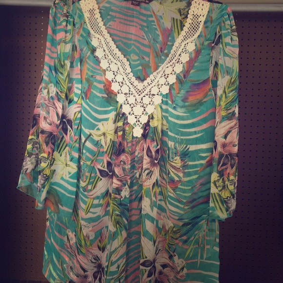 Flower print sheer blouse