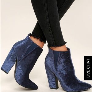 Lulu's DASH NAVY BLUE VELVET ANKLE BOOTIES