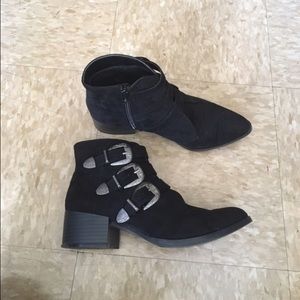 Black Faux Suede Buckle Boot