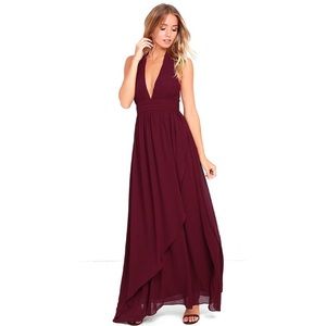 Lulus "Stop And Stare" Burgundy Halter Maxi Dress