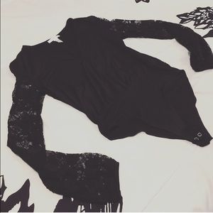 Forever 21 Lace Sleeve Deep V Bodysuit