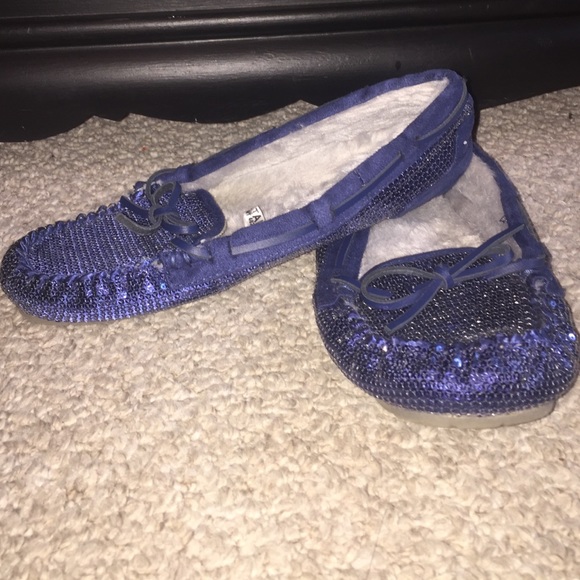 Blue Sequin Moccasins