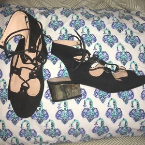 Topshop black Sandal with gold heel