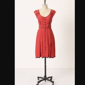 Maeve vintage inspired red dress with black piping