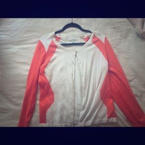 CAbi Cardigan. Orange and cream.