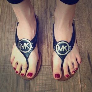 Michael Kors black leather logo sandal (flat)