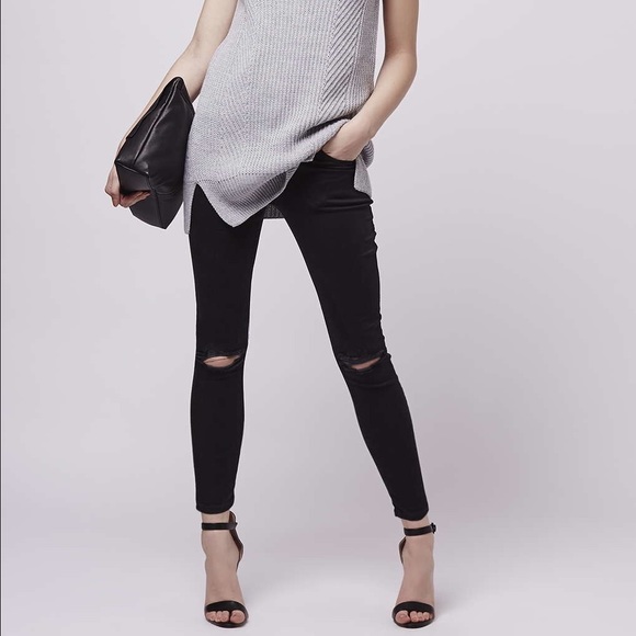 Topshop Leigh ripped black skinny jeans