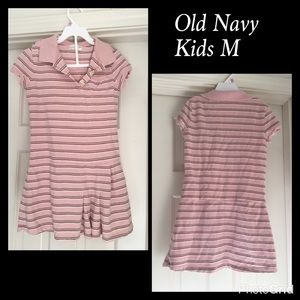 Girls M Old Navy pink w/ gray/brown striped dress