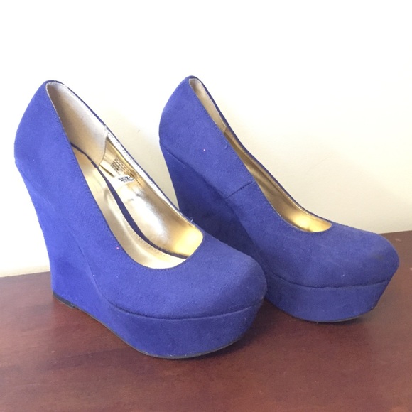 Blue Suede Wedges