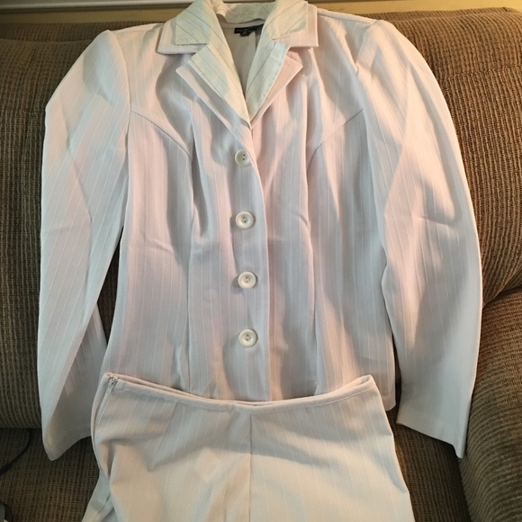 Jacket with skirt. Light green pinstripes