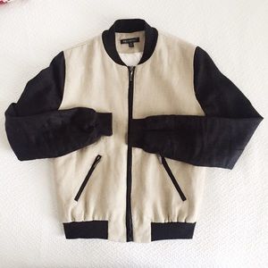 Bomber Jacket in Black & Tan Linen