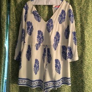 Blue and White Floral Pattern Romper