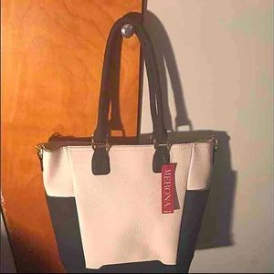 Blue and white purse