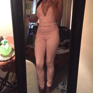 Suede backless jumpsuit