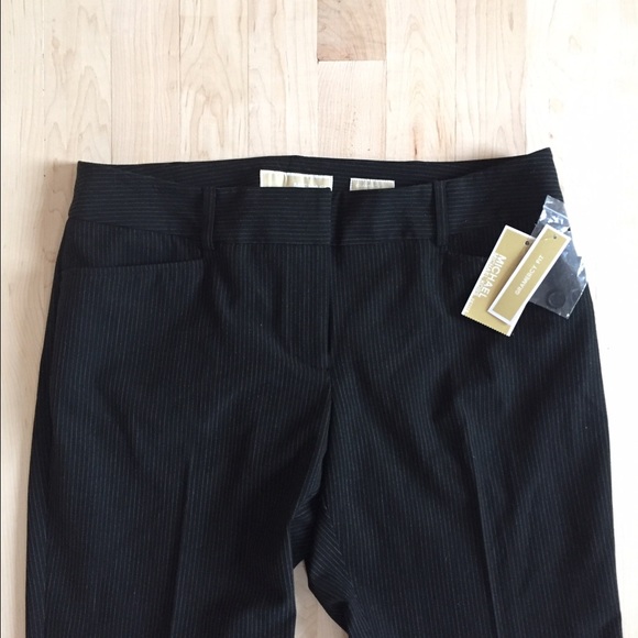 New with tags  MICHAEL KORS "GRAMERCY FIT" Black Pinstriped slacks Petite - Picture 2 of 3