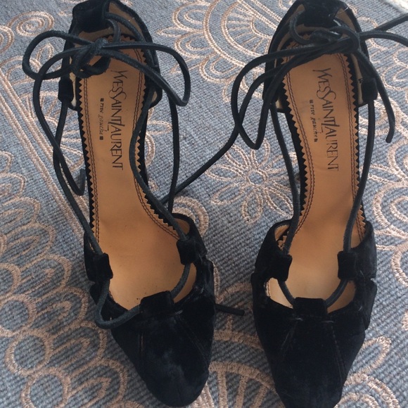 Yves St Laurent Velvet Lace Up Stilettos