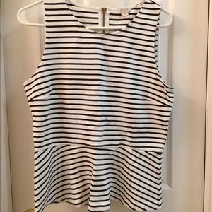JCrew Black and White Stripe Peplum Top