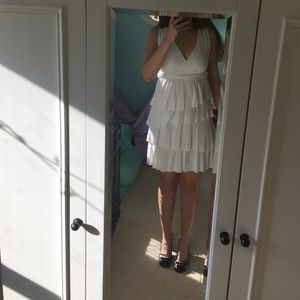 Sleeveless White Ruffle Dress-Wear to Work/Church