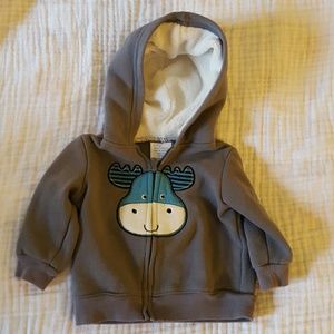 3-6 months Baby zip up sweater with fleece hood.