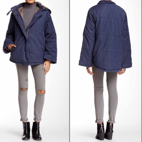 🌺FREE PEOPLE RARE HEAVY SHERPA INDIGO BLUE COAT