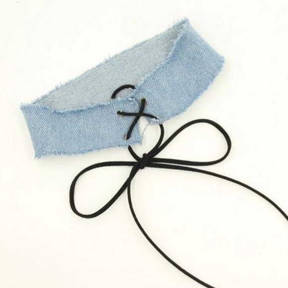 Denim Lace Up Choker - Picture 2 of 2