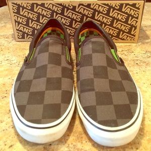 Men's Vans CheckerBoard Slip-On Sz10 Gray&Black