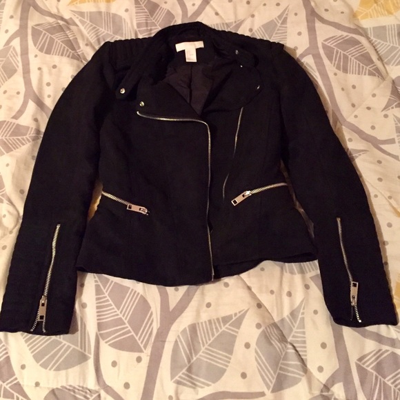 Black faux suede moto jacket