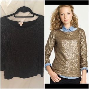 J Crew Black sequin glimmer long sleeve tee