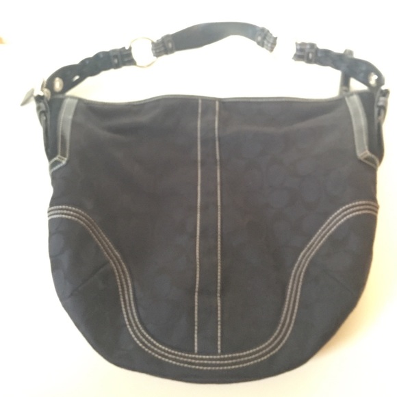 Black Coach Monogram Hobo Shoulder Bag
