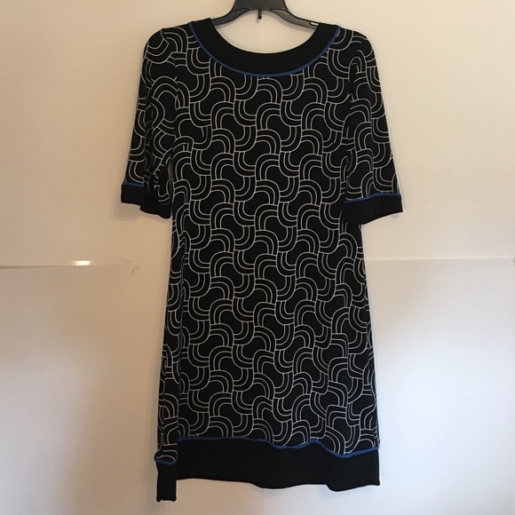 Sheath, black & white w/ blue detail, Small dress