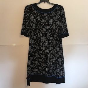 Sheath, black & white w/ blue detail, Small dress