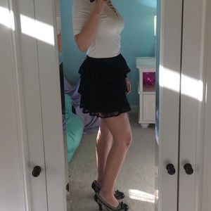 Black Lace Ruffle Mini Skirt