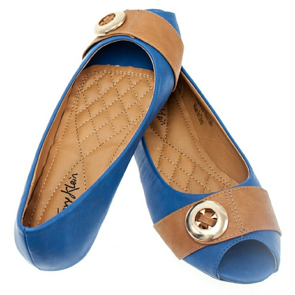 Tory Klein Shoes - Women Open Toe Buckle Flats, b-1372, Royal Blue