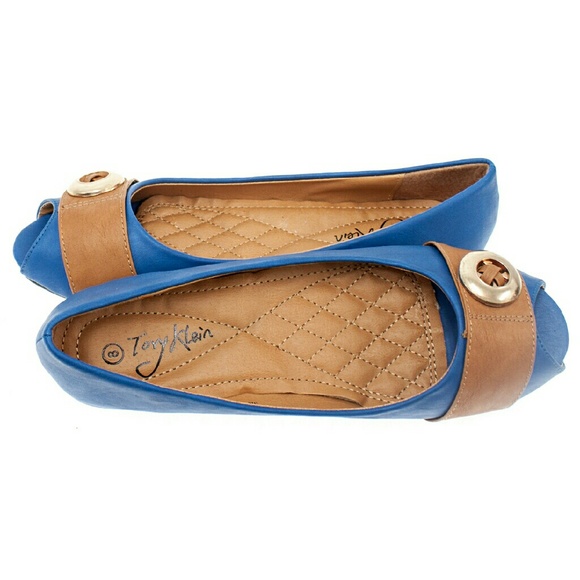 Women Open Toe Buckle Flats, b-1372, Royal Blue - Picture 2 of 4