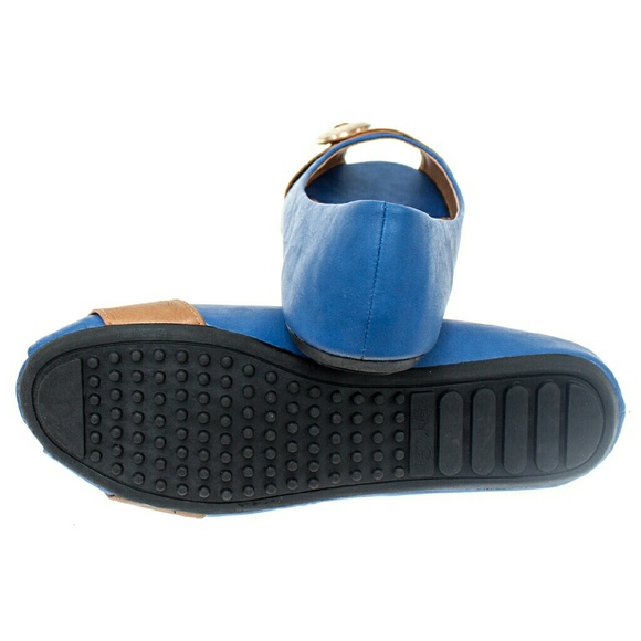 Women Open Toe Buckle Flats, b-1372, Royal Blue - Picture 3 of 4
