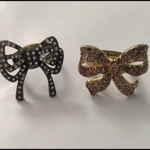 Betsey Johnson 2 Bow Rhinestone Rings