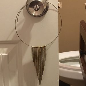 Silver and gold fringe choker necklace