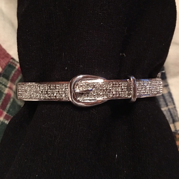 DIAMONDS Solid STERLING SILVER Bangle Bracelet Buckle design locking clasp - Picture 1 of 16