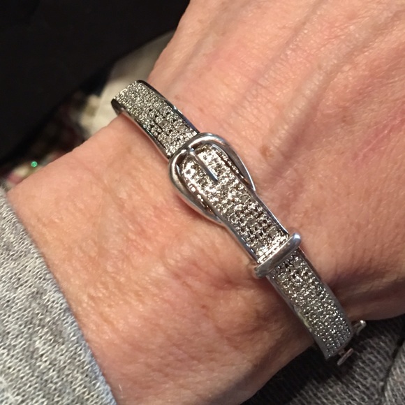 DIAMONDS Solid STERLING SILVER Bangle Bracelet Buckle design locking clasp - Picture 4 of 16