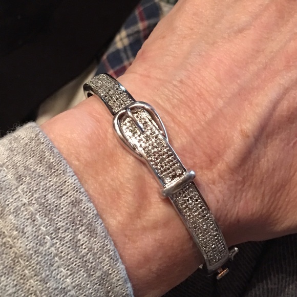 DIAMONDS Solid STERLING SILVER Bangle Bracelet Buckle design locking clasp - Picture 9 of 16
